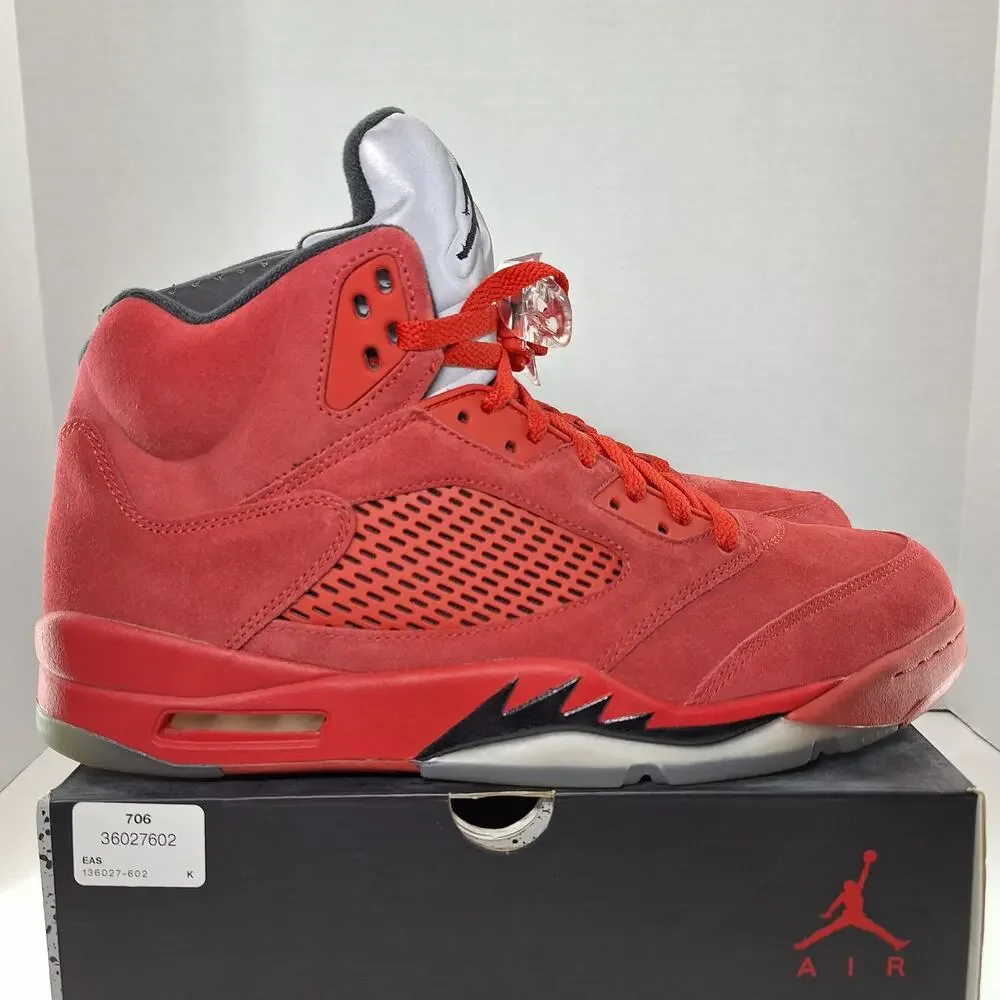 Air Jordan 5 Retro Mens 12 Red Suede 136027-602 Basketball Shoes Sneakers